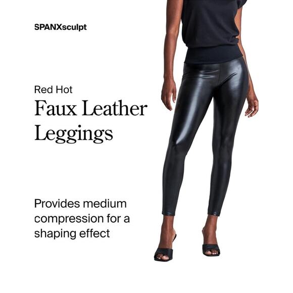 Spanx Assets Women’s Faux Leather Slimming Leggings Plus Size 1x Blk Tummy Panel - Picture 1 of 9